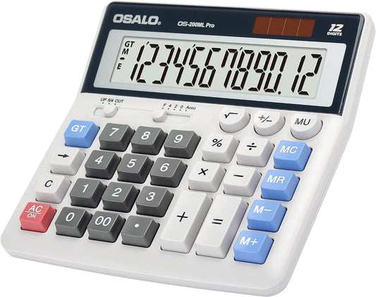 OSALO Desktop Calculator Extra Large Display 12 Digits Big Buttons Solar Accounting Calculator for Office (OS-200ML)