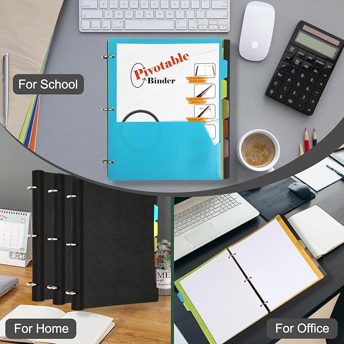 Pivotable Refillable Notebook, 3 Ring Binder Notebooks 1 Inch, Notebook with Dividers and Pockets, Folder Notebook, Flexible Binder, Soft Binders 3 Ring, Foldable Binder- White