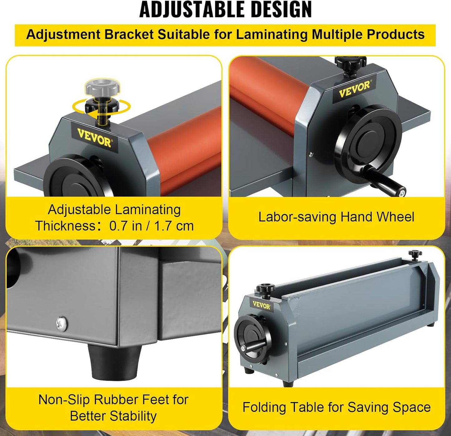 VEVOR 51 Inch Cold Laminator Machine 10mm Manual Vinyl Photo Film Cold laminator Hand Crank Pressure Cold Roll laminator(51Inch)