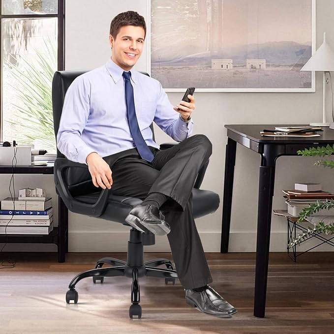 CLATINA Mid Back Leather Office Executive Chair with Lumbar Support and Padded Armrestes Swivel Adjustable Ergonomic Design for Home Computer Desk 4 Pack