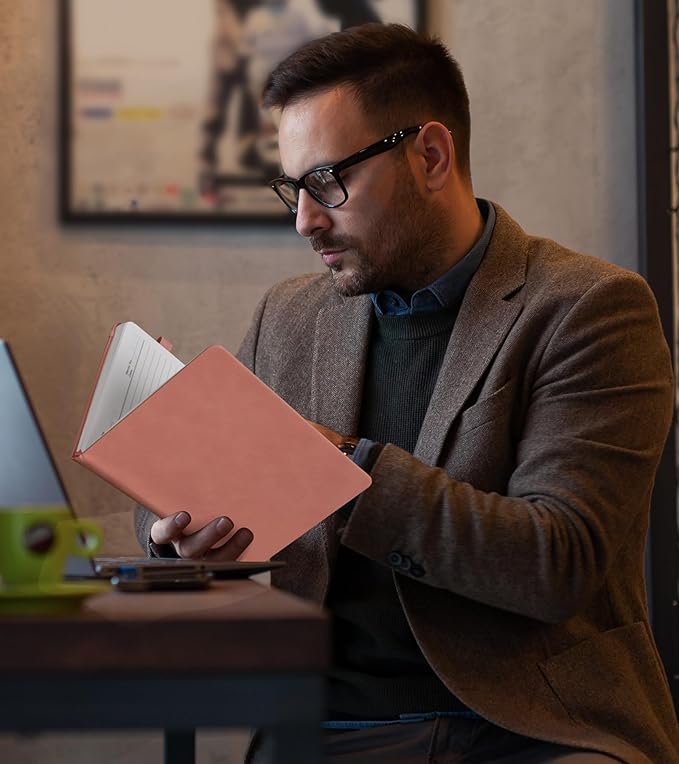 Lined Journal Notebook for Men Women, 200 Numbered Pages Leather Hardcover Journal with Pen, A5 Journaling Notebooks, Thick Paper College Ruled Journals for Writing Work Business 5.75'' X 8.38'' Pink