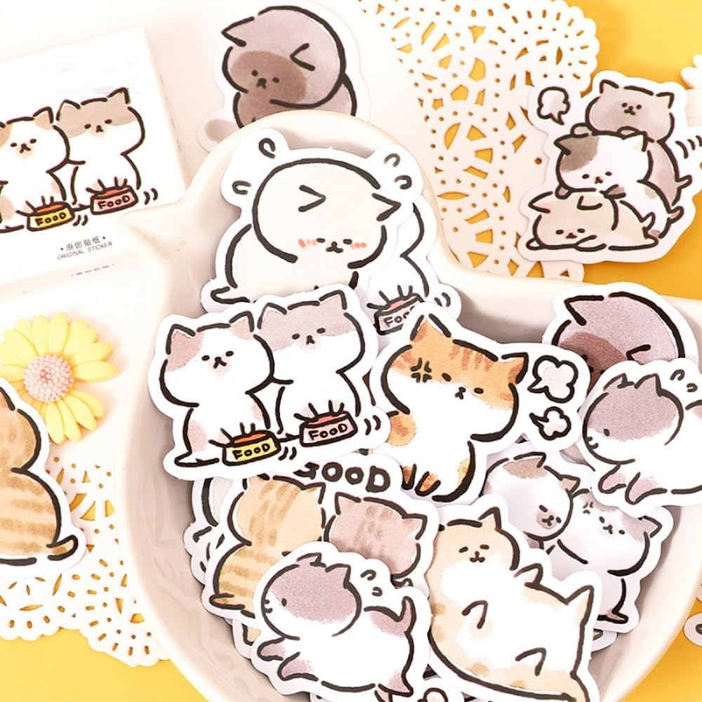 45pcs Cute Cat Stickers for Scrapbooking, Bullet Journal, DIY Decoration, Planners, Suitcase, Diary, Notebooks, Album, Laptop, Phone Cases, and Art Crafts