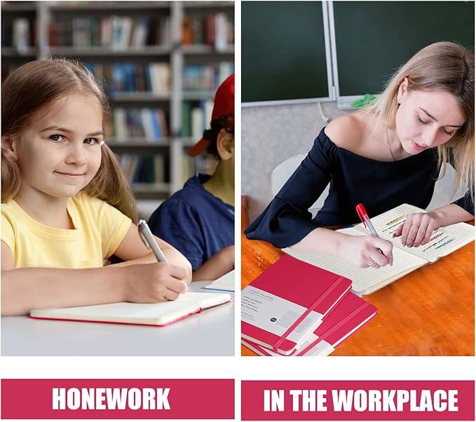 Lined Journal Notebook, 6Pack(Rose Red), 160 Pages, Medium 5.7 inches x 8 inches - 100 gsm Thick Paper, Hardcover