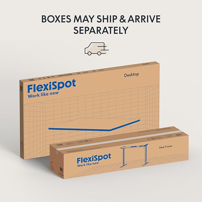 FLEXISPOT EN2 Whole-Piece Standing Desk with Clamp Power Strip, 48 x 24 Electric Stand Up Height Adjustable Desk with Cable Management (White Frame + 48" Black Top, 2 Packages)