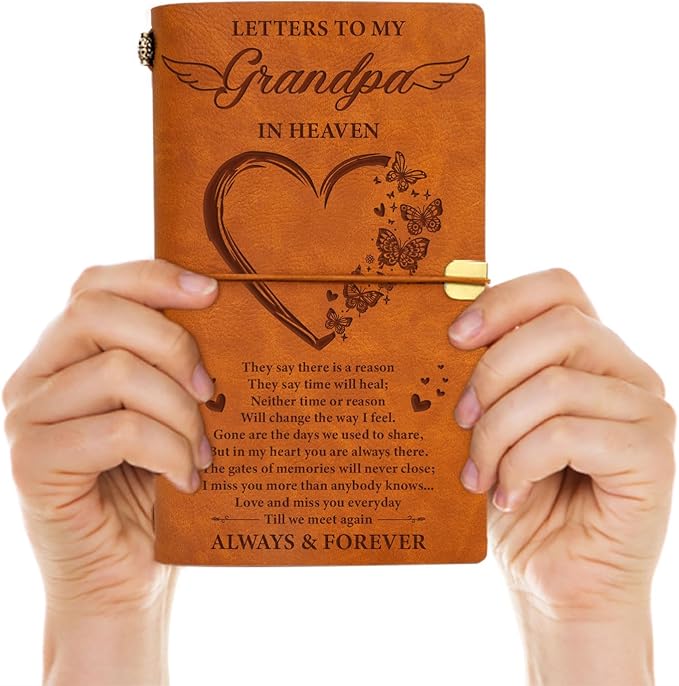 Vetbuosa Letter to Grandpa in Heaven Leather Journal,Memorial Gifts for Loss of Grandpa,Loss of Grandfather Sympathy Gift,Bereavement Gift Idea,In Memory of Loved One Gifts