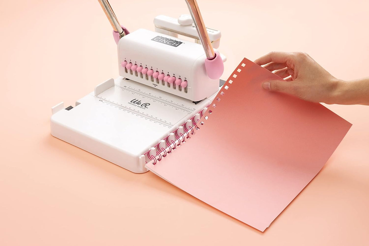 We R Memory Keepers, Cinch Book Binding Machine 2, Pink/White, Easy to Use Design with Slide Ruler, Compatible with Wire or Spiral Coils, Make Professional Books, Notebooks, Calendars and More