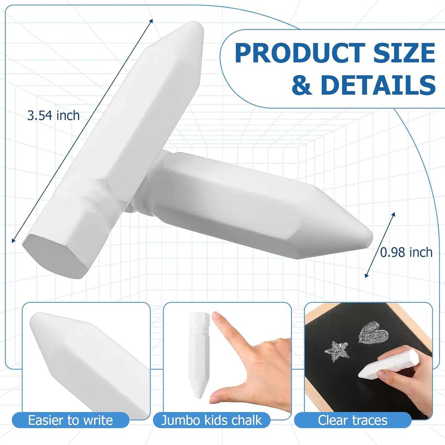 Fulmoon 40 Pcs Jumbo Sidewalk Chalk for Kids Outdoor Art Non Toxic Large Washable Street Chalk for Adults Drawing Painting Classroom (White,Hexagon)