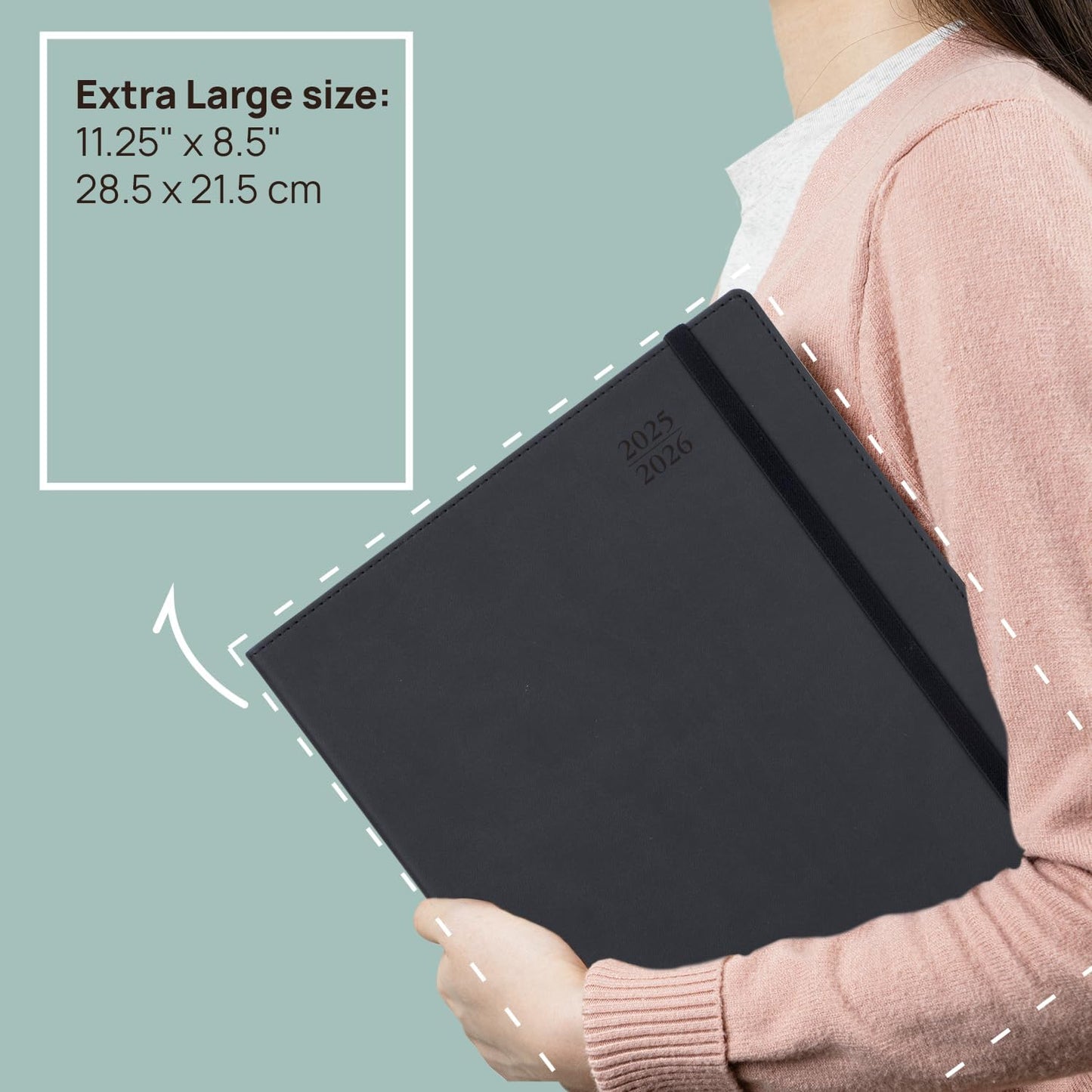 POPRUN Academic Planner 2025-2026, 8.5'' x 11.25'', Quarter-Hourly Appointment Book (July 2025-June 2026) with PU Leather Soft Cover, Dual Pockets, Monthly Tabs, 100GSM Thick Paper - Black