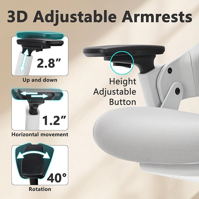 CLATINA Ergonomic High Swivel Executive Chair with Adjustable Height Head 3D Arm Rest Lumbar Support and Upholstered Back for Home Office Gray