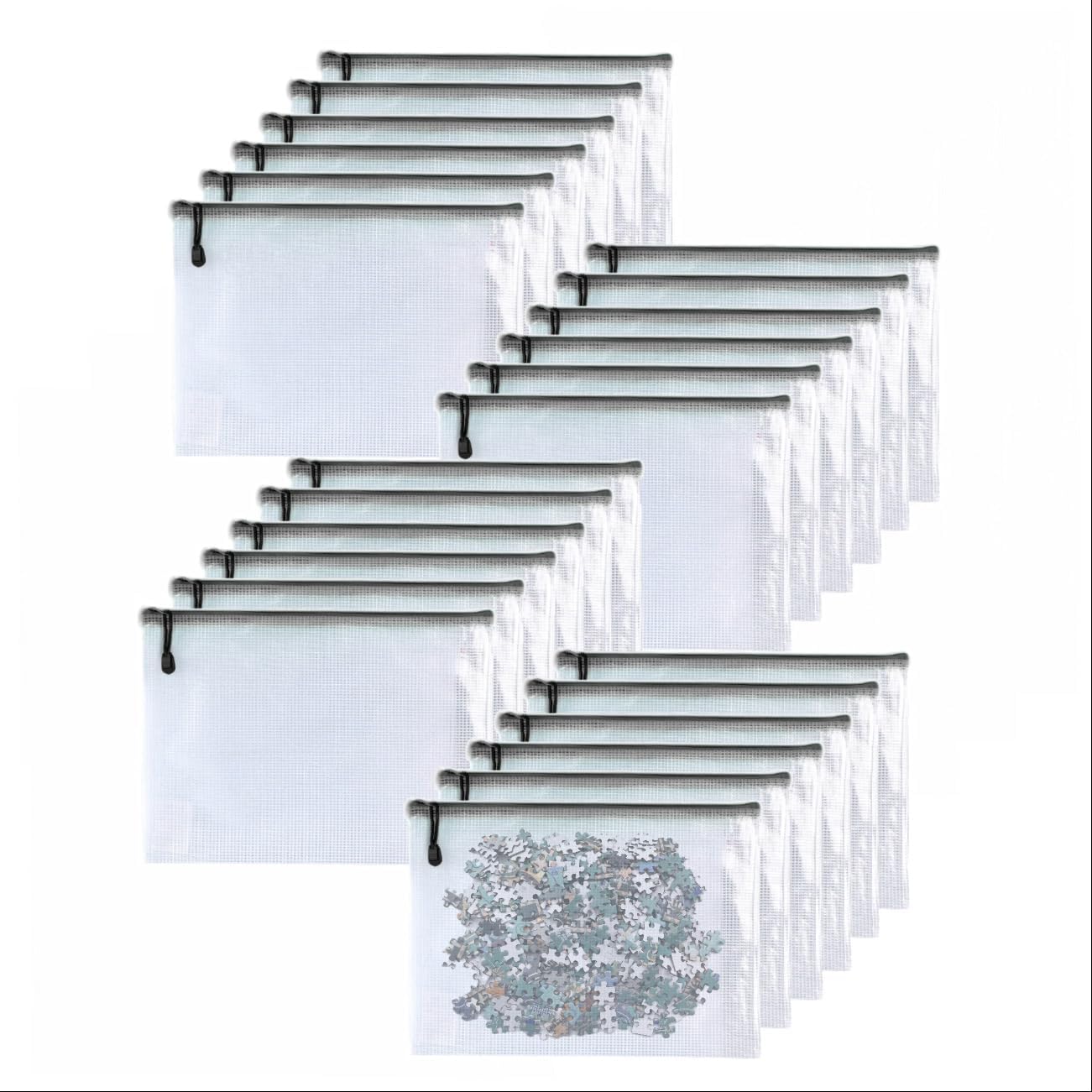 Oaimyy-24PCS-7 x 11" inches-Mesh Zipper Pouch, Plastic Zip File Folders Puzzle Bags for Organizing,for Office Supplies,Travel,Home Storage-Black