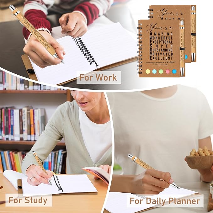 Jetec 100 Sets Bulk Employee Appreciation Gifts Bulk Inspirational Spiral Notebook with Note Ballpoint Pen Thank You Gifts for Volunteer Social Worker Nurse Staff Coworker Students (Amazing)