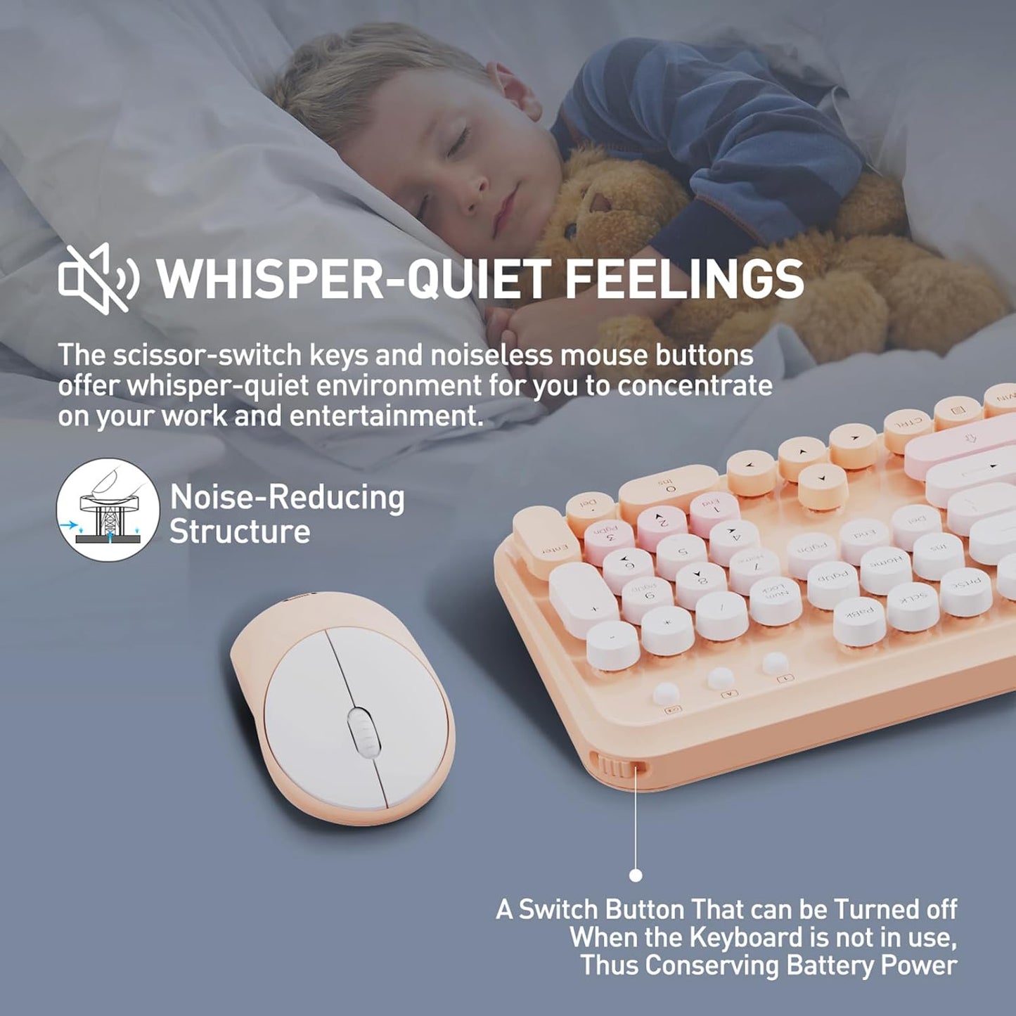 Keyboard and Mouse Wireless,2.4Ghz Retro Typewriter Style Round Keycap,Full Size Wireless Keyboard Mouse Combo,Cute Cordless Keyboard Mouse Set for PC Laptop Desktop Computer-Pink Orange Colorful