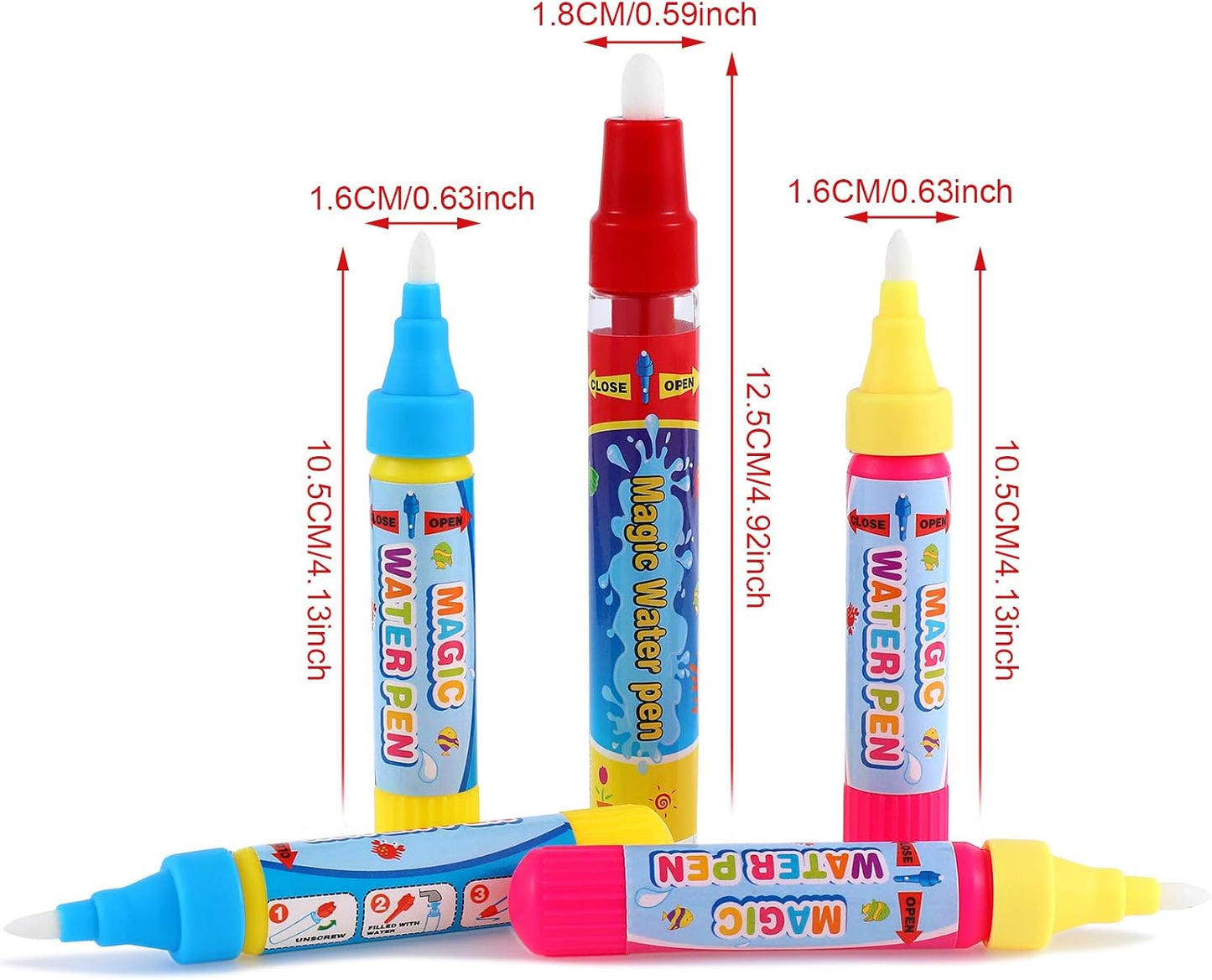 Outus 12 Pcs Water Drawing Doodle Pens, Replacement Water Markers Pens for Book Toddlers Kids Doodle Mat