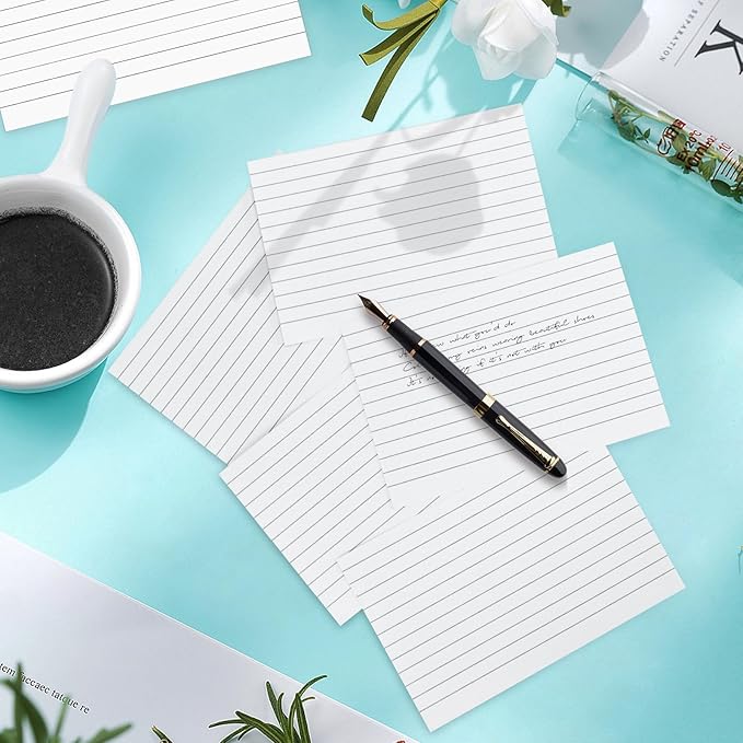 Tecmisse 160 PCS Index Cards 4 x 6 Inches, 180 GSM Thick Flash Cards, White Lined Note Cards Study Cards for School Learning and Office Supplies