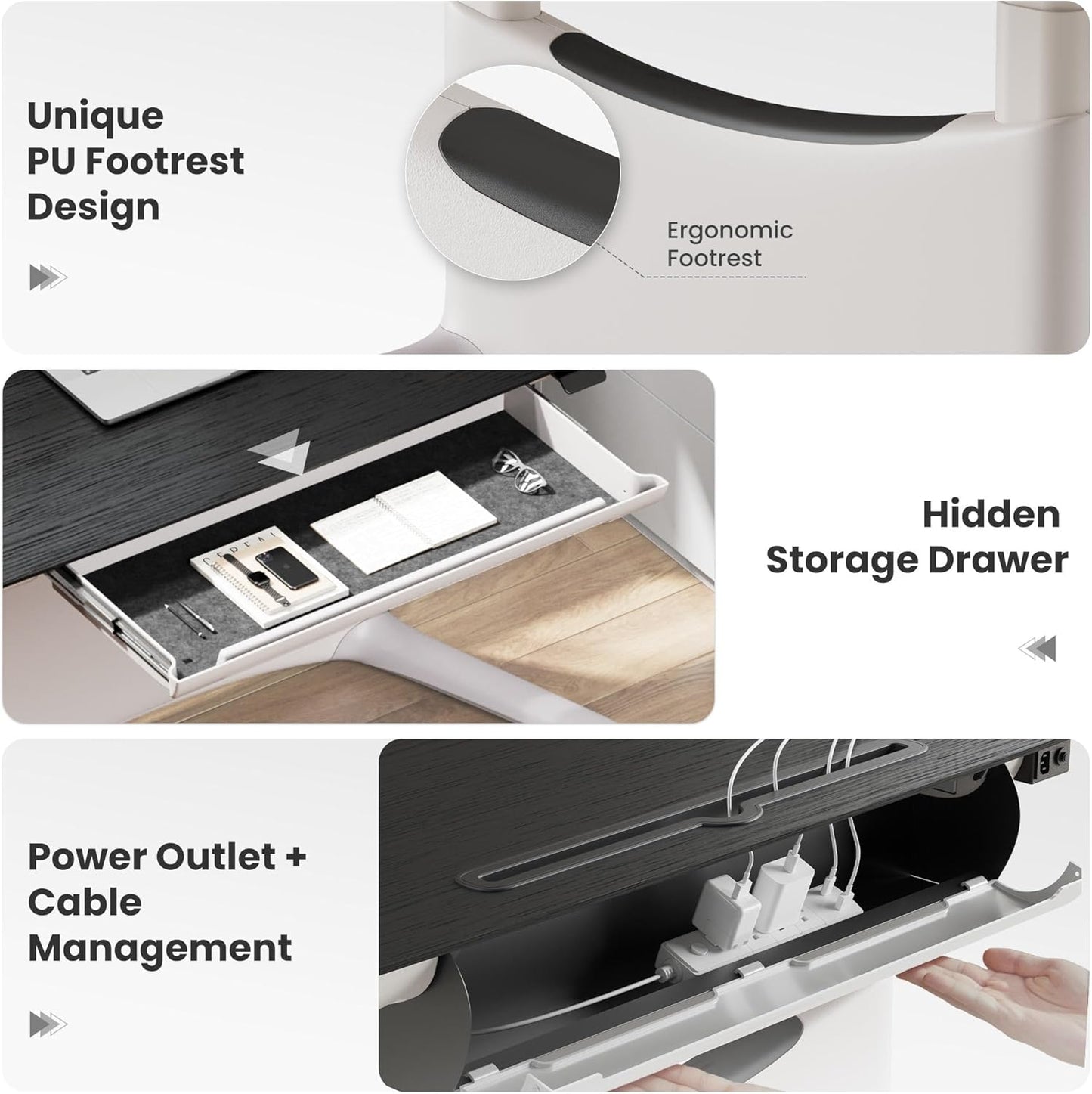 COLAMY Electric Adjustable Standing Desk – 48 x 28 Inch Sit Stand Desk with Drawer & Cable Management, Dual Motor Lift System, Ergonomic Footrest, Home Office Table (Veneer Desktop, Black Oak + White)