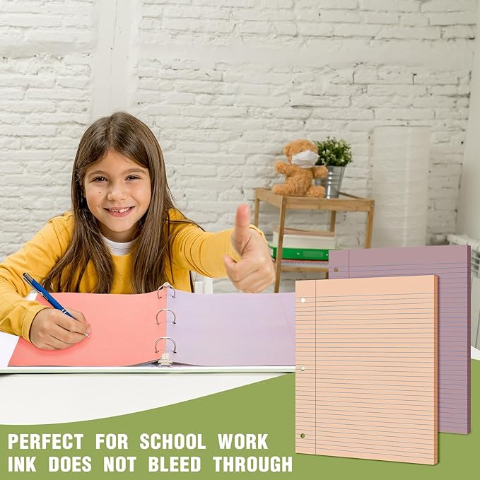 PerKoop 600 Sheets Colored Loose Leaf Paper 8.5" x 11" college ruled Lined 3 Hole Punched notebook Filler Paper for 3 Ring Binders Office School Supplies (Retro Color)