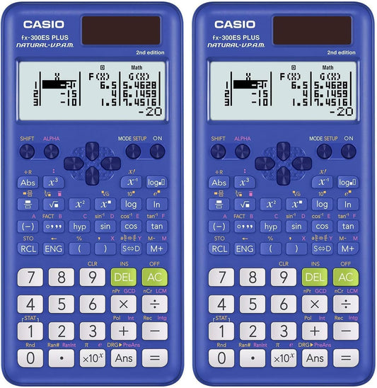 Casio fx-300ES Plus 2nd Edition – Standard Scientific Calculator | 262 Functions, Natural Textbook Display℠ | Ideal for Middle School, High School Math, Statistics & Algebra | Blue (Pack of 2)