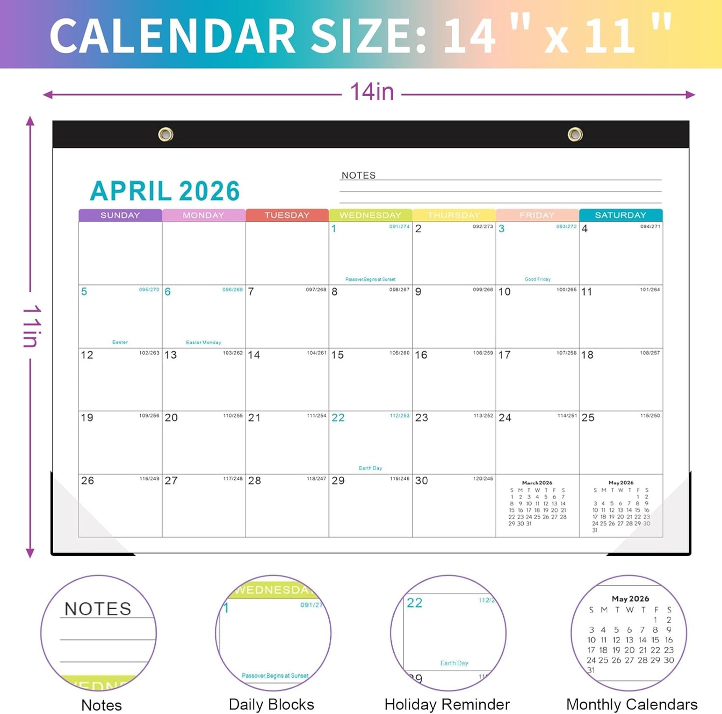 Gannyfer Calendar 2025-2026, Fridge Calendar Magnet, 18 Monthly Small Yearly Desk/Wall Calendar, July 2025 - Dec 2026, 14" x 11", with Plastic Cover Corner Protectors Hanging String, Organizers for Office, Home and School (3 Sticker)