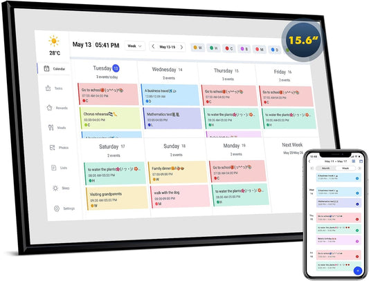 Calendar Digital 15.6 Inch Electronic Calendar&Chore Chart, 1920 * 1080P IPS Touchscreen Wall Smart Weekly and Monthly Planner for Family Black Gift for Mother mom Women