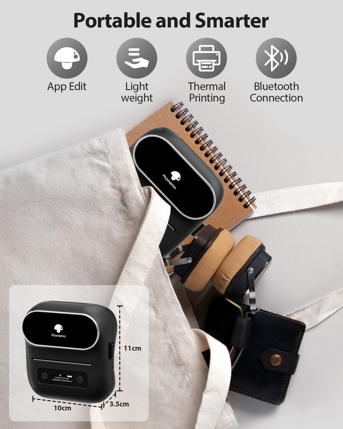 Phomemo Label Maker,M220 Label Printer,3 Inch Bluetooth Thermal Label Maker Machine with 2000+ Icons,300+ Templates & Fonts,for Kids School Items,Small Business,Large Sticker