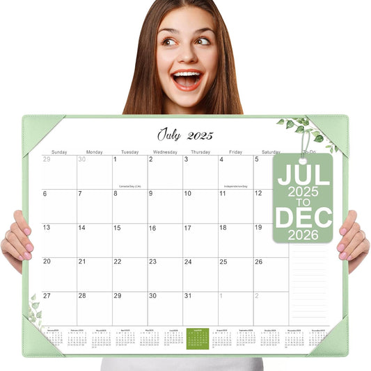 Gannyfer Large Desk Calendar 2025-2026 with Desktop Mat, 22" x 17" Desktop Pad Calendar, 18 Month Table Calendar from July 2025 to Dec 2026, Office Supplies Perfect for Home and Office (Green)