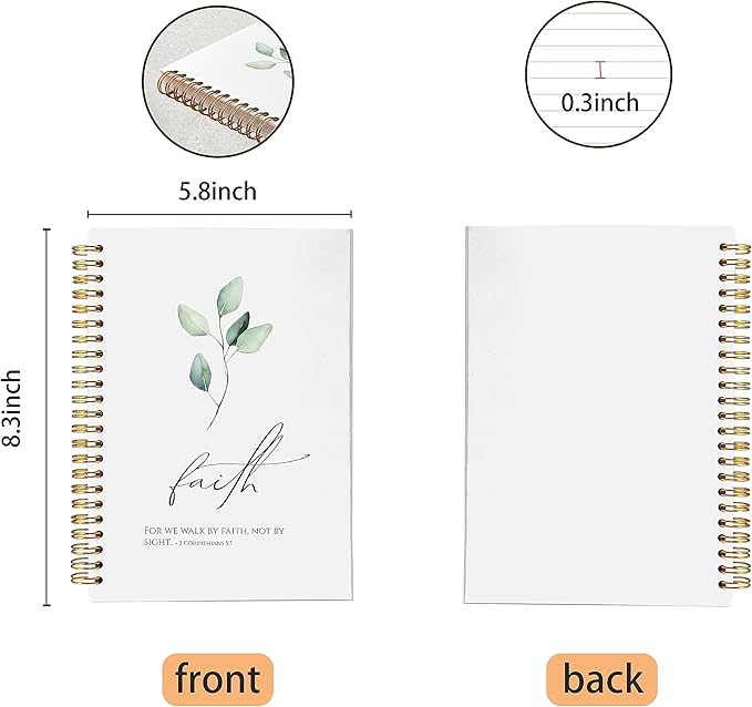 VNWEK Christian Bible Journaling Notebook,Church Notes Notebook,2 Corinthians 5:7 Walk by Faith Spiral Journal 5.5x8.3 Inch,Christian Journals for Women