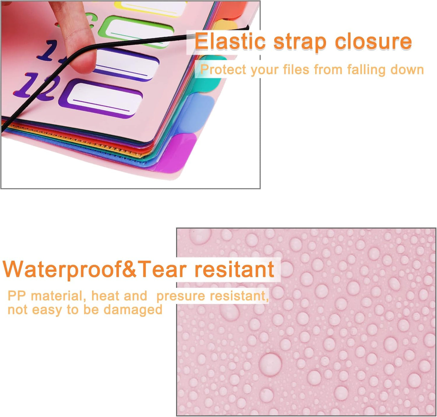 Rainbow Tab Expanding File Folder - 24 Pockets, Durable A4 Letter Size Organizer, Water-Resistant Plastic Dividers, Home/Office/School Document Holder (Pink)