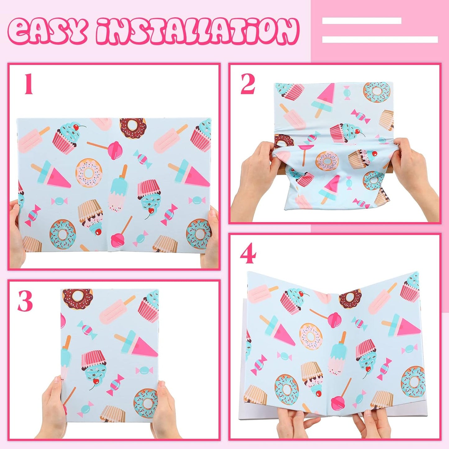 6 Pack Stretchable Book Cover Jumbo Fabric Book Covers Colorful Pattern Print Book Protector Washable Reusable Protective Textbook Cover for Hardcover Textbooks up to 9 x 11 Inch (Dessert Pattern)