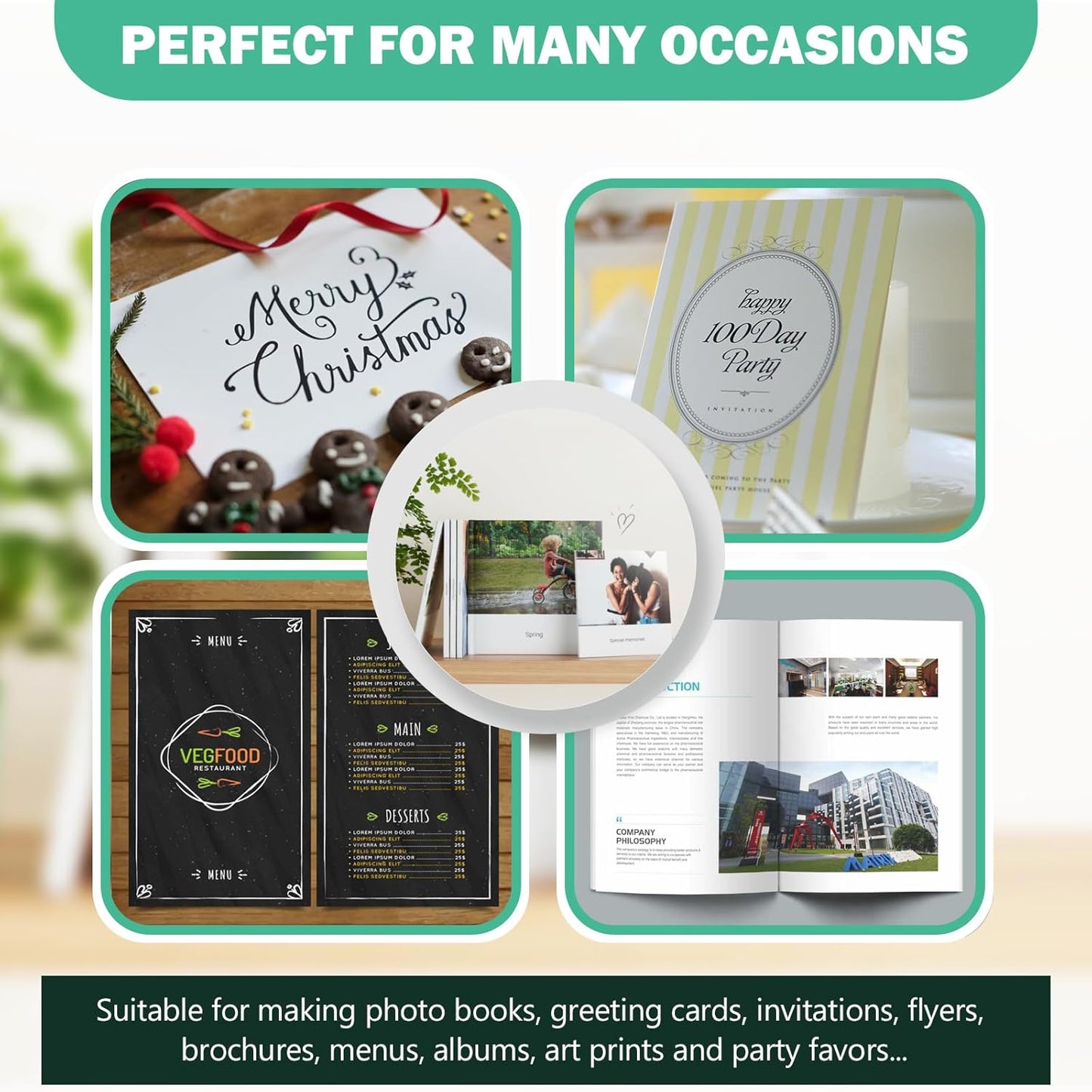 Double Sided Glossy Photo Paper 4x6, Thick Glossy Paper for Cardstock, 100 Sheets 61lb for Inkjet Printer