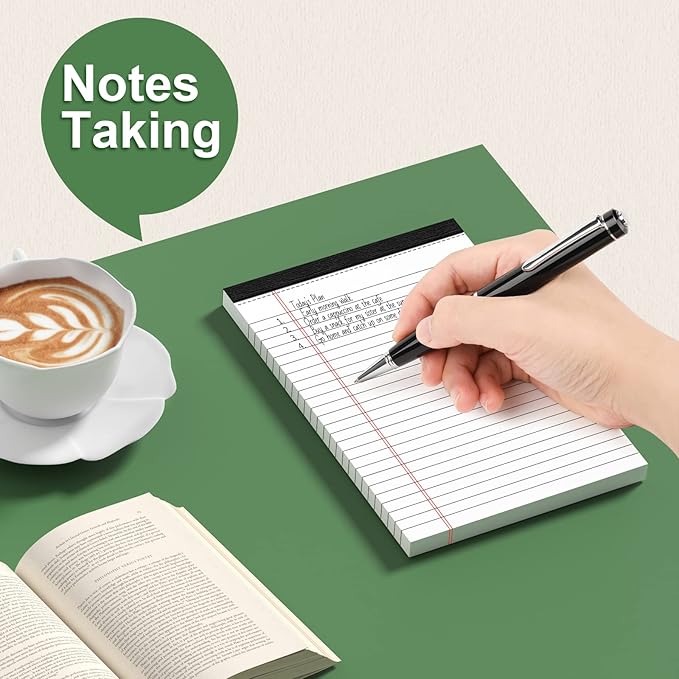 6 Pack Note Pads 5 x 8 Inch Writing Pads College Ruled Legal Pads, White Lined Notepad for Work or School, 30 Sheets/Pad, Perforated Recycled Note Paper for Note-Taking, Grocery List