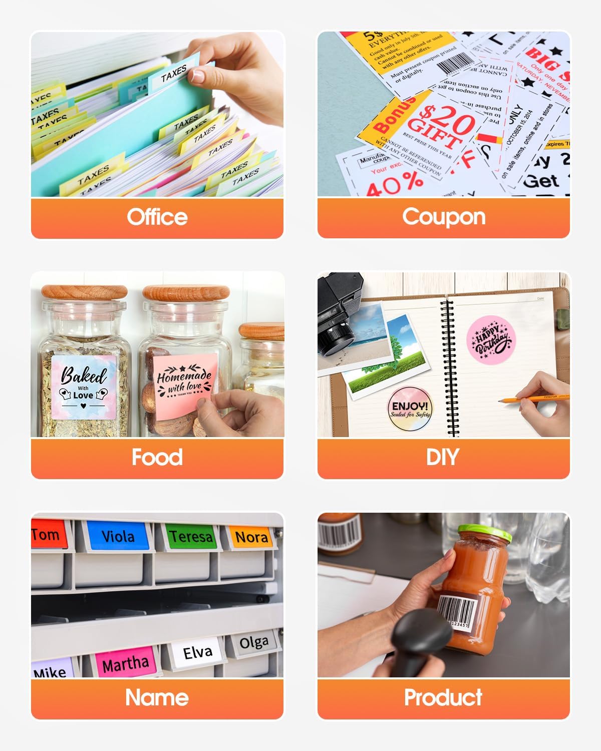 Phomemo M220 Label Printer, Barcode Printer, Bluetooth Thermal Label Maker Machine for Barcodes,Name,Address,Clothing Labeling,for Office Home,Compatible with Phones and Some PC Orange