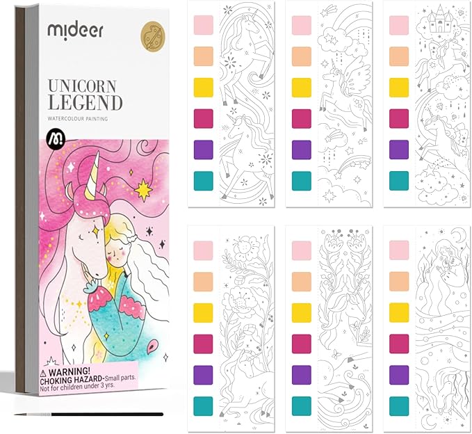 MiDeer Watercolor Painting Book for Kids Ages 4-8, Pocket Watercolor Painting Book Arts and Crafts for Toddlers, Travel Activities Paint with Water Coloring Book Set for Kids 3-8 (Legend Unicorn)