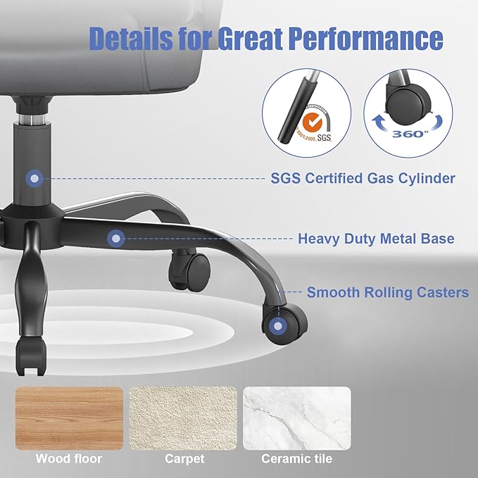 ZZH Executive Office Chair, Leather Desk Computer Chair with Armrests, Mid-Back Swivel Adjustable for Home Office, 1PC, Black