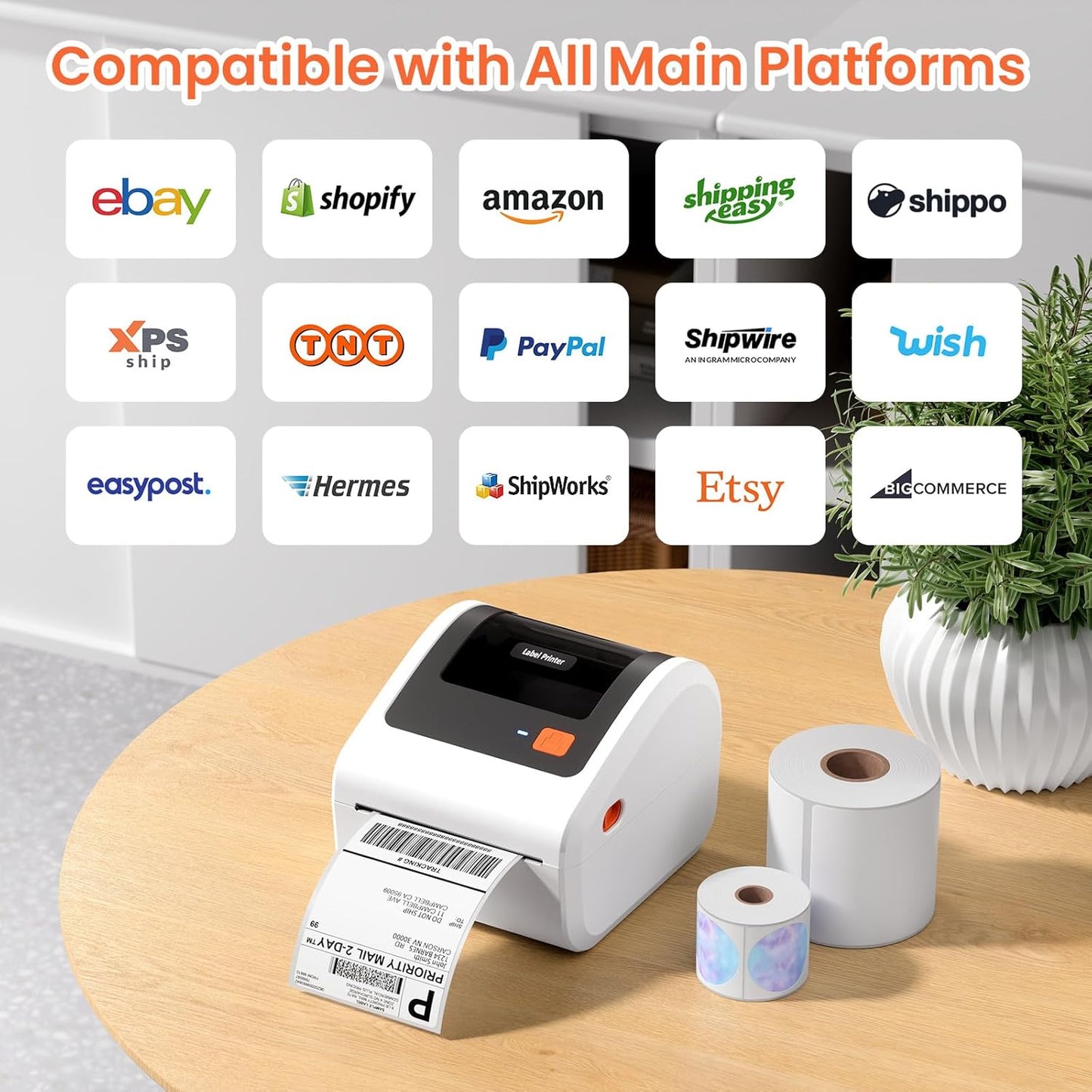 Bluetooth Thermal Shipping Label Printer - D450BT Thermal Label Printer 4x6 for Small Business & Shipping Packages, Compatible with iPhone, Android, iPad, Windows, macOS, Chrome, USPS, Amazon