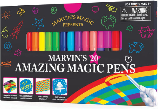 Marvin's Magic - Original x 20 Amazing Magic Marker Pens - Color Changing Magic Pen Art - Create 3D Lettering or Write Secret Messages - Includes 20 Magic Pens
