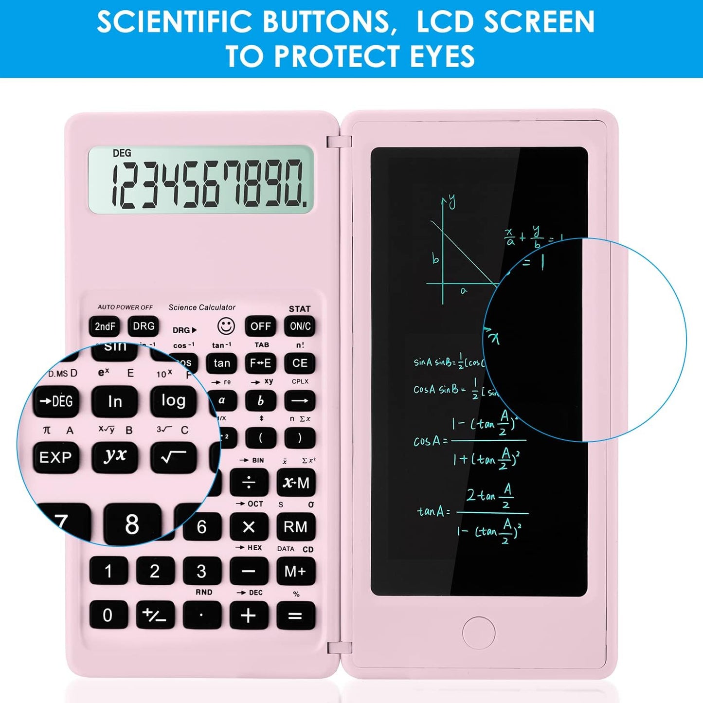Scientific Calculators for Students, 10-Digit Large Screen, Math Calculator with Notepad, Classroom Must Haves for Middle High School Supplies & College (Pink