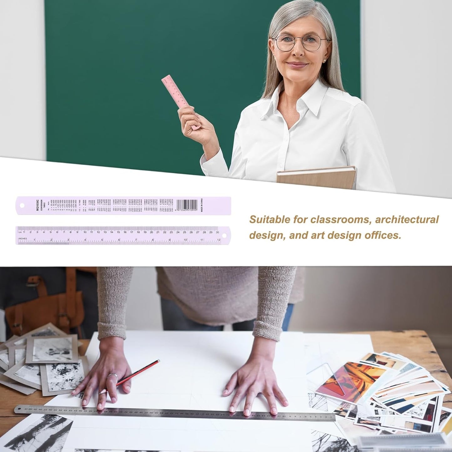 HARFINGTON 4pcs Metal Straight Ruler 30cm Metric SAE Aluminum Alloy Measuring Rulers Scale Tool with Hole for Measure Study Reading Classroom Office, Purple