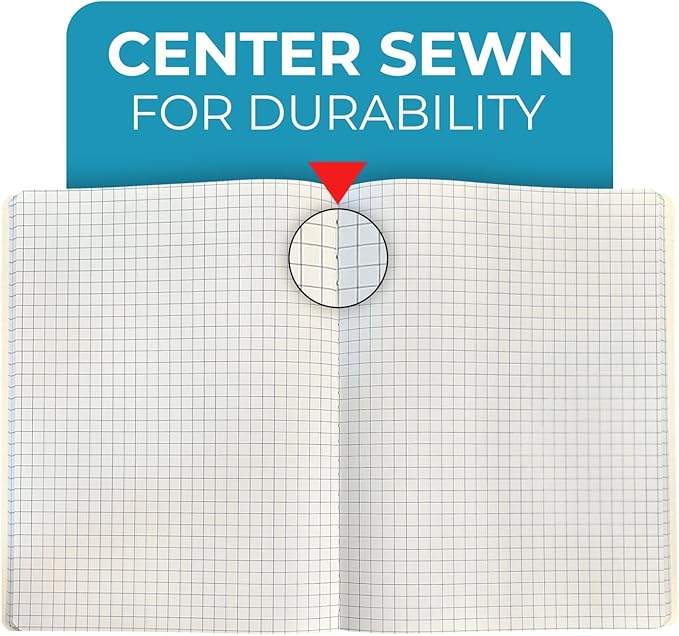 Composition Notebook Graph Paper, 5 Pack, 200 Pages (100 Sheets), Quad Ruled Composition Notebook, 4x4 Grid Graph Paper Composition Book, Assorted Colors, Hard Cover Graph Book, 9-3/4 x 7-1/2