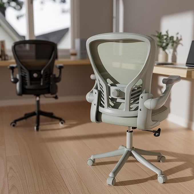 GYI Computer Desk Chair, Ergonomic Office Desk Chairs with Mesh Back, Adjustable Lumbar Support, Height, 3D Flip-up Arms, Wheels, Rocking Function, Grey