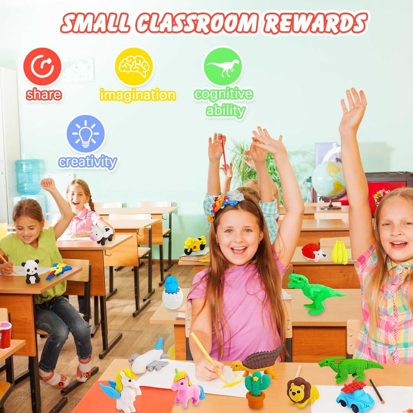 150Pcs Animal Erasers Bulk Cute Food Erasers Desk Pets Kids Puzzle Eraser Take Apart Cool 3D Eraser Mini Fun Party Favors for School Supplies Classroom Rewards Easter Egg Fillers Gifts