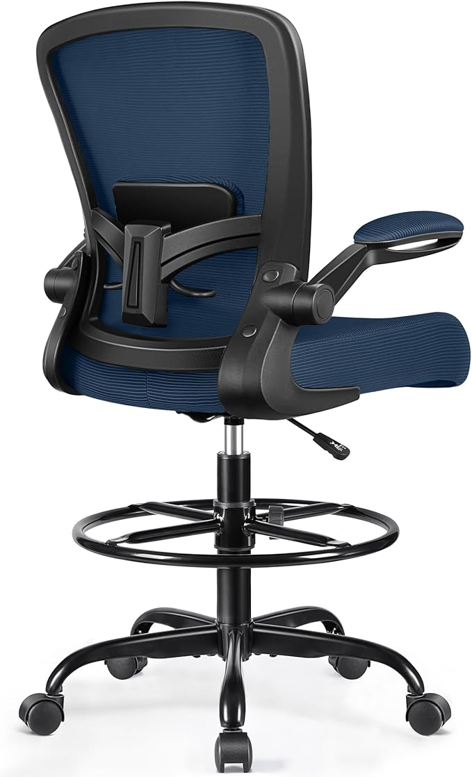 FelixKing Drafting Chair Ergonomic Tall Office Chair, Breathable Mesh Chair with Adjustable Footrest Ring Lumbar Support Flip-up Armrests, High Back Executive Comfy Task Computer Chair for Home Office