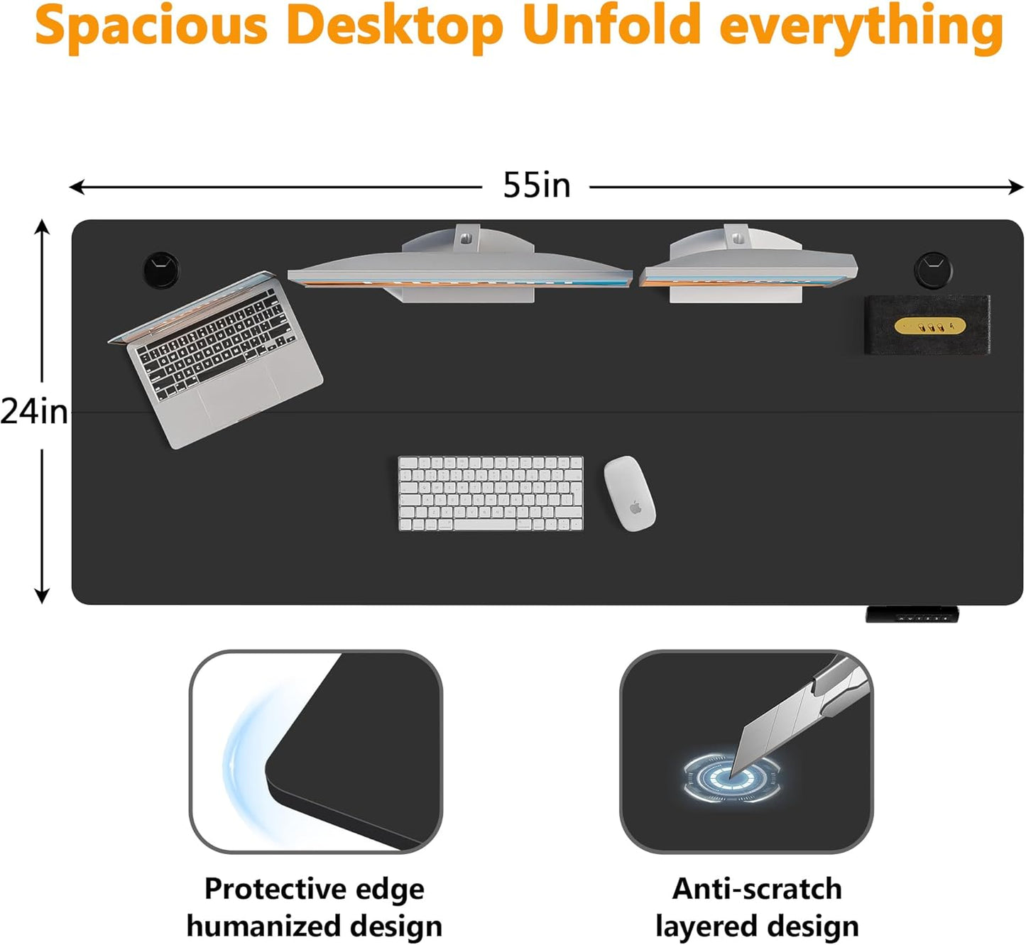 Himimi Electric Standing Desk 55 x 24 inch for Home Office,Sit-Stand Adjustable Desk with Memory Presets,Height Adjustable Desk for Gaming/Working,Free Hook, Lockable Wheels,Mouse Pad,Black