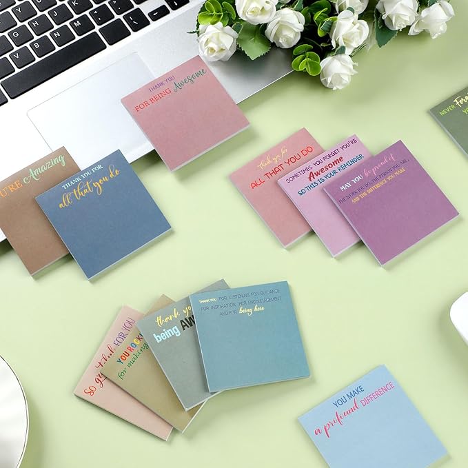 Yinder 24 Pcs Employee Appreciation Sticky Notes Thank You Gifts Bulk Note Pads with Sayings Teacher Gift Mini Pocket Inspirational Notepads for Coworker Office Supply 3 x 3'' (Classic,Thanks)
