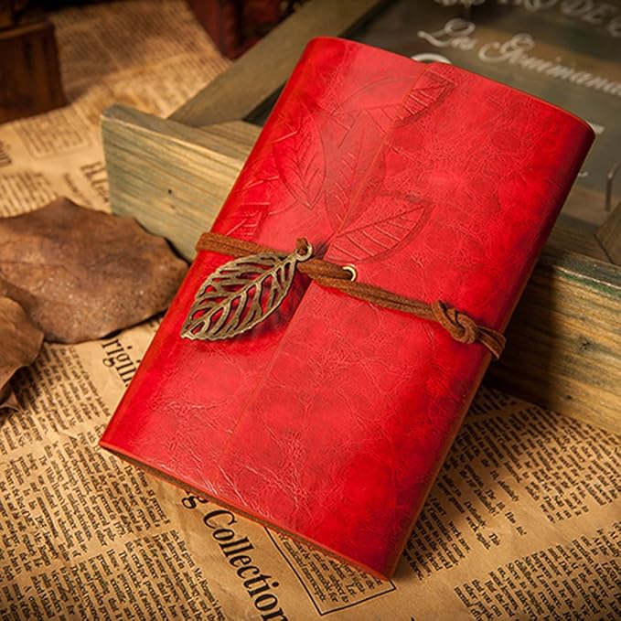 Vintage Dark Red PU Leather Cover Loose Leaf Blank Notebook Journal Diary Gift