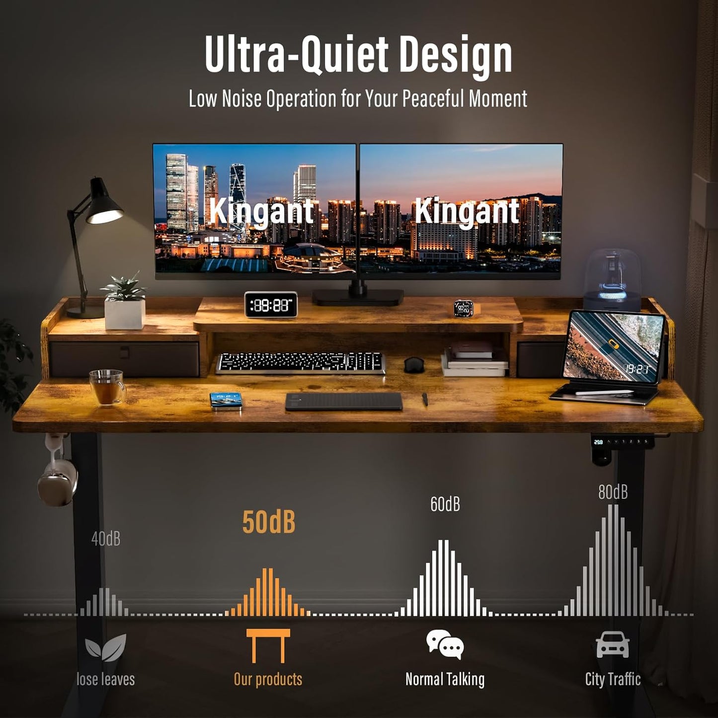 Standing Desk with Drawers,Thickened Table Legs Sit Stand Desk Electric for Home Office & Gaming,Ergonomic Stand Up Desk Cable Management Tray(Classic Black) (Rustic Brown, 48″ x 30″)