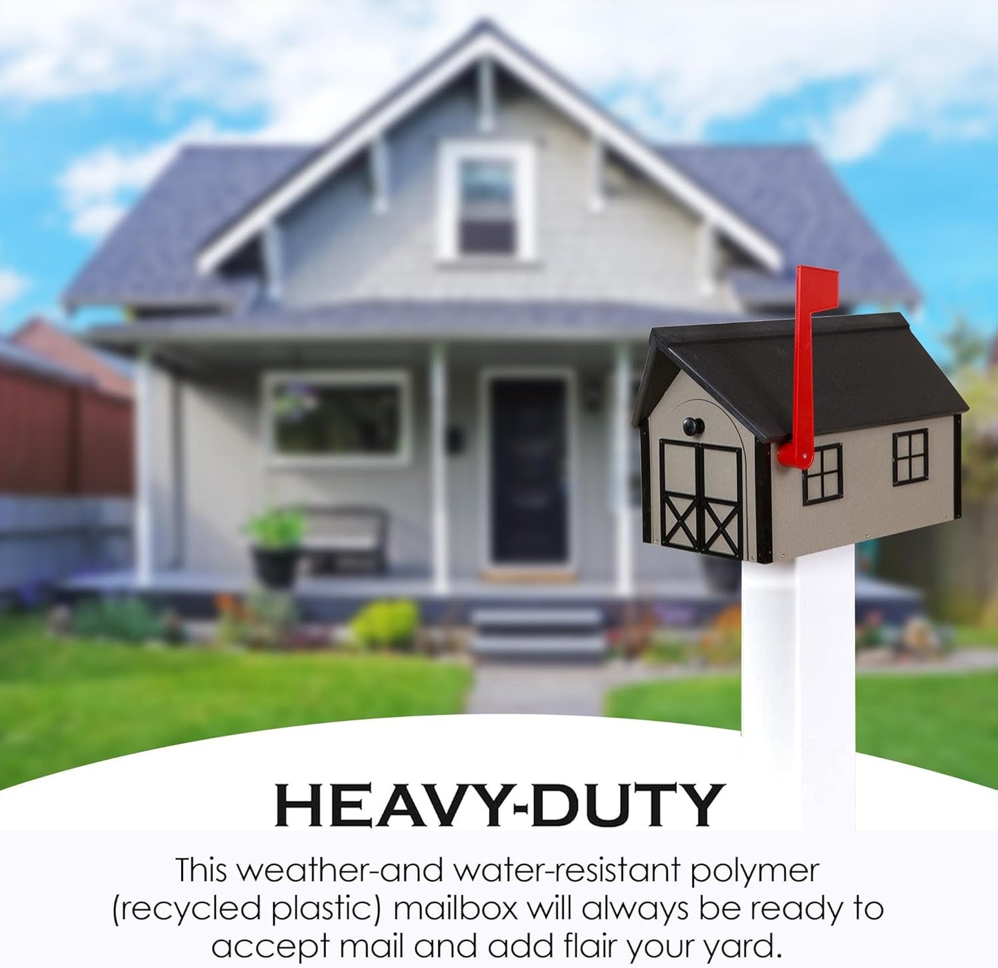 Peaceful Classics Poly Mailbox- Durable, Weather-Resistant Amish Craftsman Mailboxes for Outside Uses Like Front Yard and Road Side- Long-Lasting, Decorative, Modern Mailbox (Clay with Black Trim)