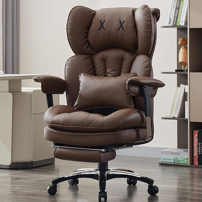 Efomao Big and Tall Office Chair with Footrest – High Back Computer Chair with Adjustable Armrests,Executive Office Chair with Wide Seat, Modern Desk Chair for Home Office, Gaming, or Study, Brown