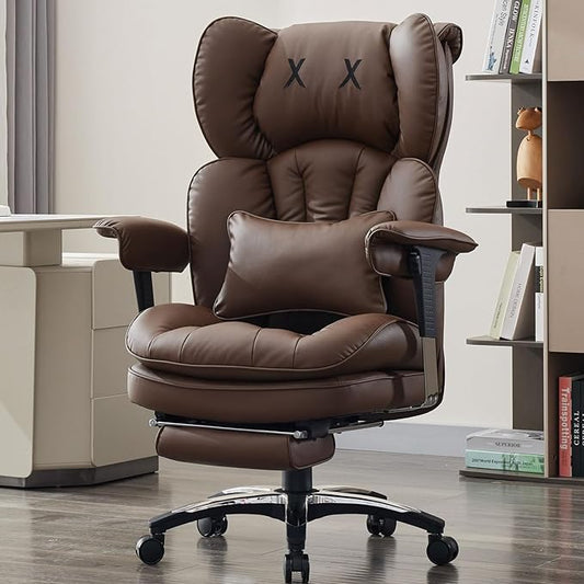 Efomao Big and Tall Office Chair with Footrest – High Back Computer Chair with Adjustable Armrests,Executive Office Chair with Wide Seat, Modern Desk Chair for Home Office, Gaming, or Study, Brown