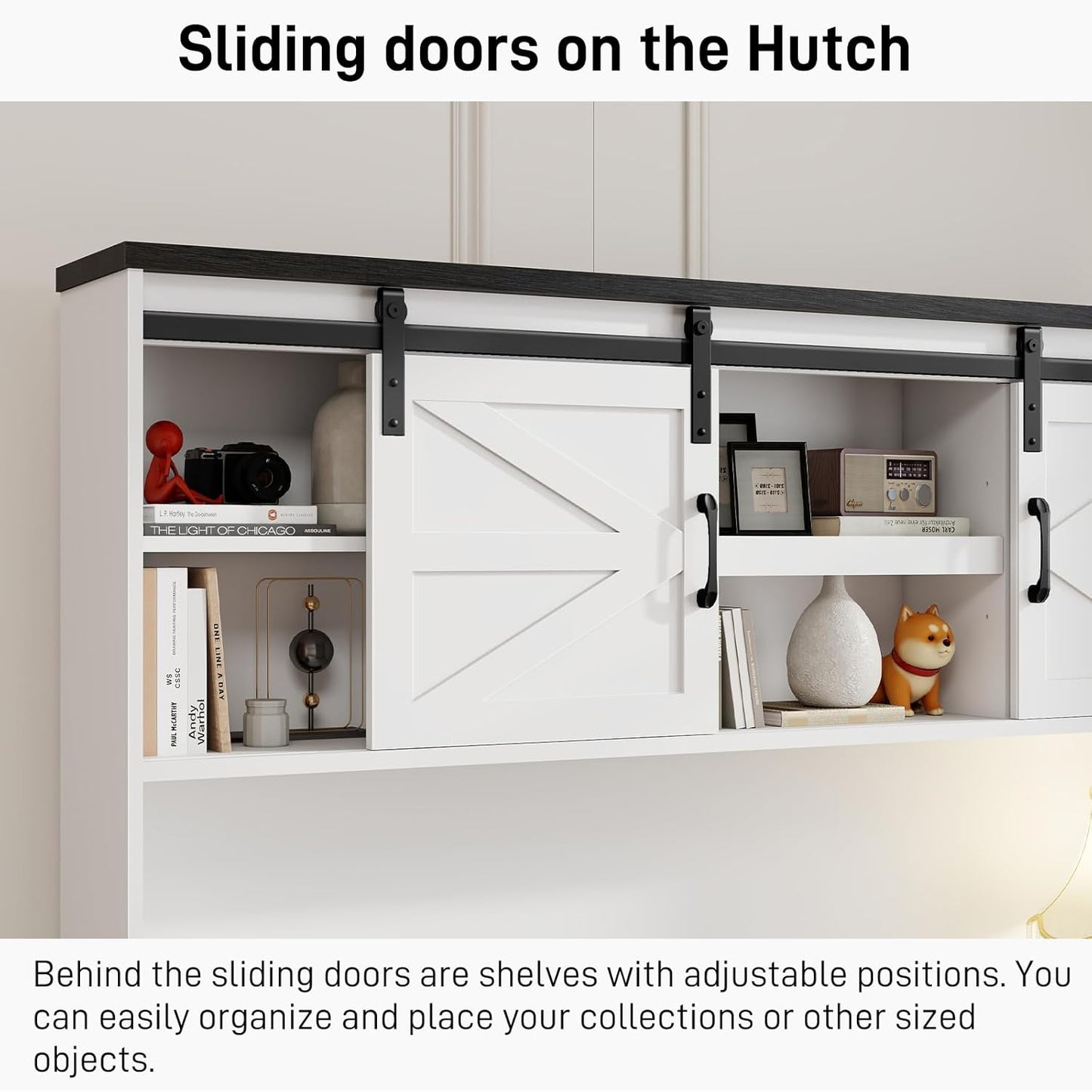 Farmhouse 67" H Executive Desk with Hutch,Office Table with 5 Drawers, Computer Desk with Storage Cabinet & File Drawers and Charging Station, Wood Workstation for Home Office and Study.(Black)