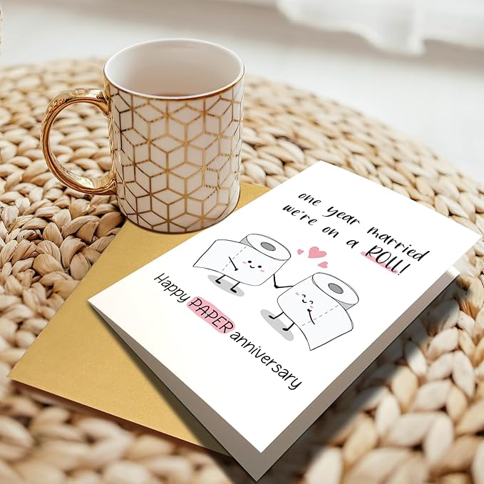 Funny 1st Anniversary Card for Him Her, Happy Paper Anniversary Card for Husband Wife, One Year Married Anniversary Card, Cute First Wedding Anniversary Card